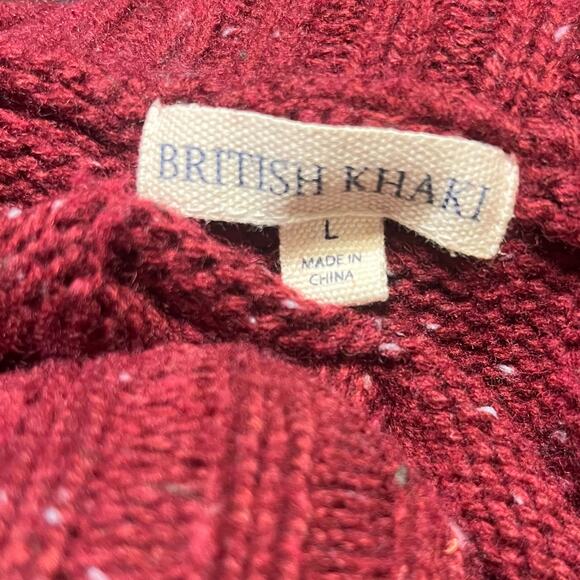 British Khaki Wool Shawl Collar Sweater Mens L Red Fisherman Preppy Academia - Picture 6 of 8